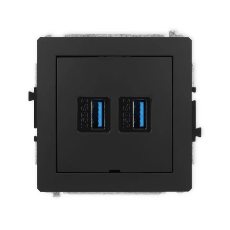 Karlik Deco Czarny Mat Mechanizm Gniazda Podwójnego 2Xusb A-A 3.0, Bez Pola Opisowego 12Dgusbbo-6