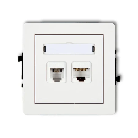 Karlik Deco Biały Mat Mechanizm Gniazda Telefonicznego Pojedynczego 1Xrj11 + Komputerowego Pojedynczego 1Xrj45, Kat. 5E, 8-Stykowy, Beznarzędziowe 25Dgtk