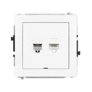 Karlik Deco Biały Mat Mechanizm Gniazda Telefonicznego Pojedynczego 1Xrj11 + Komputerowego Pojedynczego 1Xrj45, Kat. 5E, 8-Stykowy, Beznarzędziowe, Bez Pola Opisowego 25Dgtkbo