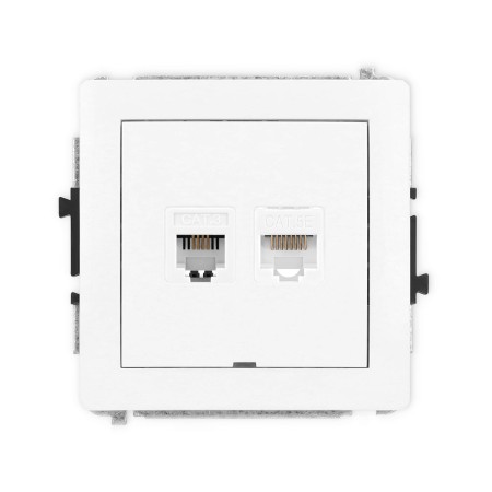 Karlik Deco Biały Mat Mechanizm Gniazda Telefonicznego Pojedynczego 1Xrj11 + Komputerowego Pojedynczego 1Xrj45, Kat. 5E, 8-Stykowy, Beznarzędziowe, Bez Pola Opisowego 25Dgtkbo