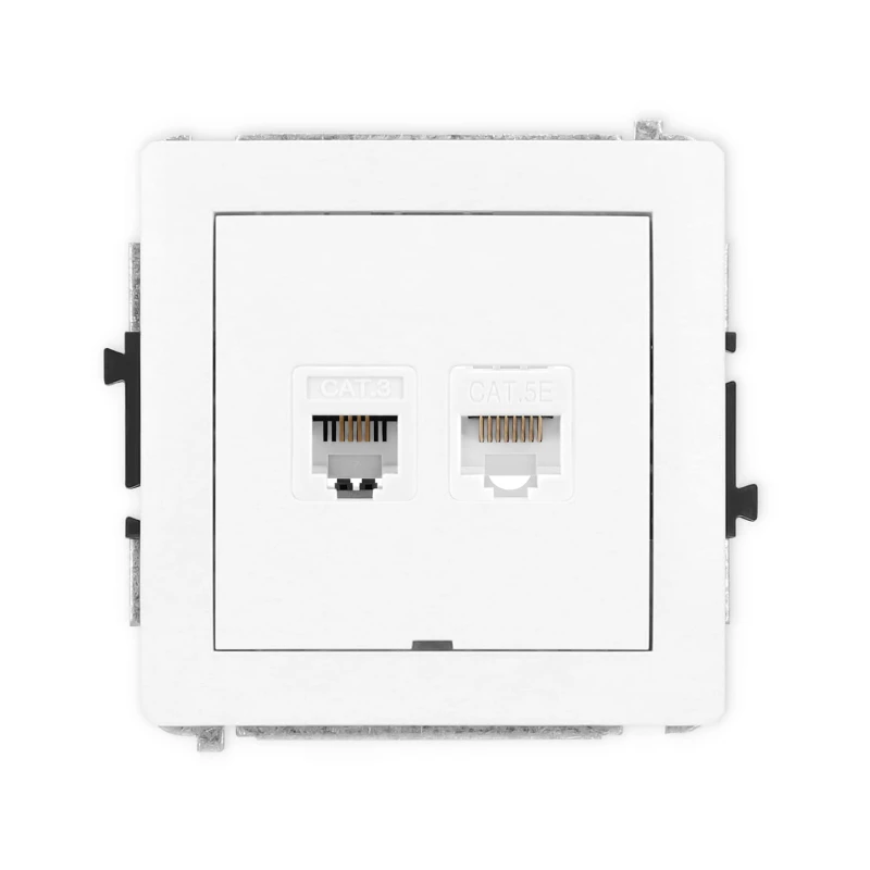 Karlik Deco Biały Mat Mechanizm Gniazda Telefonicznego Pojedynczego 1Xrj11 + Komputerowego Pojedynczego 1Xrj45, Kat. 5E, 8-Stykowy, Beznarzędziowe, Bez Pola Opisowego 25Dgtkbo