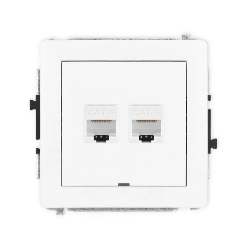 Karlik Deco Biały Mat Mechanizm Gniazda Komputerowego Podwójnego 2Xrj45, Kat. 6, 8-Stykowy, Bez Pola Opisowego 25Dgkbo-4