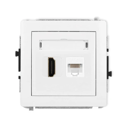 Karlik Deco Biały Mat Mechanizm Gniazda Pojedynczego Hdmi 2.0 + Gniazda Komp. Poj. 1Xrj45, Kat. 5E, 8-Stykowy 25Dghk