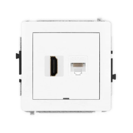 Karlik Deco Biały Mat Mechanizm Gniazda Pojedynczego Hdmi 2.0 + Gniazda Komp. Poj. 1Xrj45, Kat. 5E, 8-Stykowy, Bez Pola Opisowego 25Dghkbo