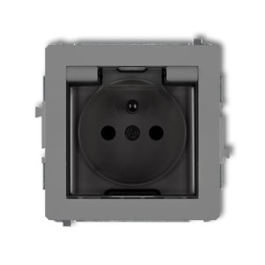 Karlik Deco Szary Mat Mechanizm Gniazda Bryzgoszczelnego Z Uziemieniem 2P+Z (Klapka Dymna, Przesłony Torów Prądowych) 27Dgpb-1Zdp