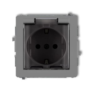 Karlik Deco Szary Mat Mechanizm Gniazda Bryzgoszczelnego Z Uziemieniem Schuko 2P+Z (Klapka Dymna, Przesłony Torów Prądowych) 27Dgpb-1Sdp