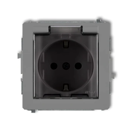 Karlik Deco Szary Mat Mechanizm Gniazda Bryzgoszczelnego Z Uziemieniem Schuko 2P+Z (Klapka Dymna, Przesłony Torów Prądowych) 27Dgpb-1Sdp