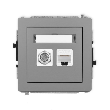 Karlik Deco Szary Mat Mechanizm Gniazda Antenowego Poj. Typu F (Sat) + Gniazda Komp. Poj. 1Xrj45, Kat. 6, 8-Stykowy 27Dgfk-3