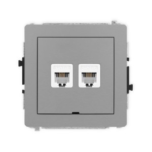 Karlik Deco Szary Mat Mechanizm Gniazda Telefonicznego Podwójnego 2Xrj11, 4-Stykowy, Beznarzędziowe, Bez Pola Opisowego 27Dgtbo-2