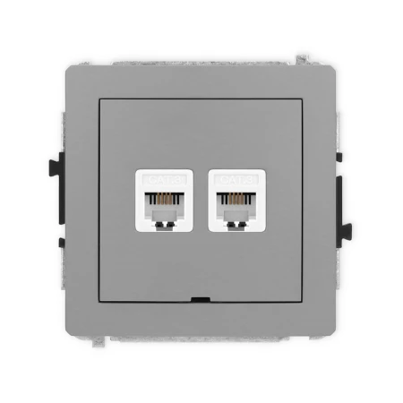 Karlik Deco Szary Mat Mechanizm Gniazda Telefonicznego Podwójnego 2Xrj11, 4-Stykowy, Beznarzędziowe, Bez Pola Opisowego 27Dgtbo-2