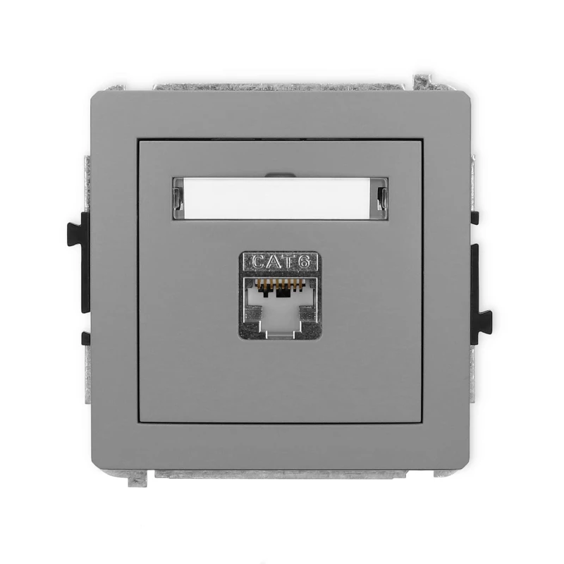 Karlik Deco Szary Mat Mechanizm Gniazda Komputerowego Pojedynczego 1Xrj45, Kat. 5E, Ekranowany, 8-Stykowy 27Dgk-1E