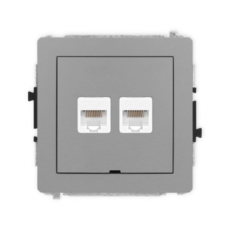 Karlik Deco Szary Mat Mechanizm Gniazda Komputerowego Podwójnego 2Xrj45, Kat. 5E, 8-Stykowy, Bez Pola Opisowego 27Dgkbo-2