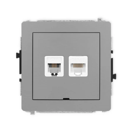 Karlik Deco Szary Mat Mechanizm Gniazda Telefonicznego Pojedynczego 1Xrj11 + Komputerowego Pojedynczego 1Xrj45, Kat. 5E, 8-Stykowy, Beznarzędziowe, Bez Pola Opisowego 27Dgtkbo