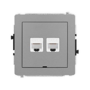 Karlik Deco Szary Mat Mechanizm Gniazda Komputerowego Podwójnego 2Xrj45, Kat. 6, 8-Stykowy, Bez Pola Opisowego 27Dgkbo-4