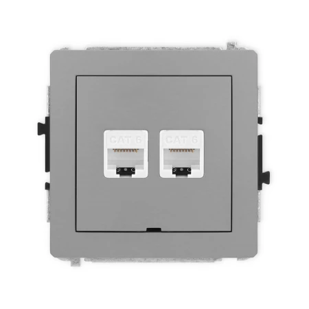 Karlik Deco Szary Mat Mechanizm Gniazda Komputerowego Podwójnego 2Xrj45, Kat. 6, 8-Stykowy, Bez Pola Opisowego 27Dgkbo-4