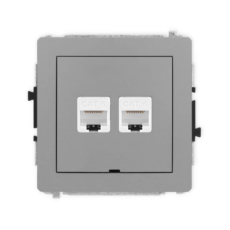 Karlik Deco Szary Mat Mechanizm Gniazda Komputerowego Podwójnego 2Xrj45, Kat. 6, 8-Stykowy, Bez Pola Opisowego 27Dgkbo-4