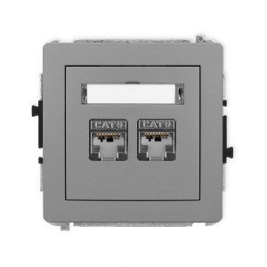 Karlik Deco Szary Mat Mechanizm Gniazda Komputerowego Podwójnego 2Xrj45, Kat. 6, Ekranowany, 8-Stykowy 27Dgk-6