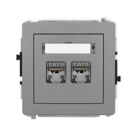 Karlik Deco Szary Mat Mechanizm Gniazda Komputerowego Podwójnego 2Xrj45, Kat. 6, Ekranowany, 8-Stykowy 27Dgk-6