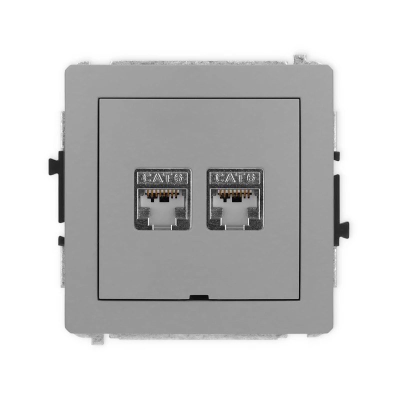 Karlik Deco Szary Mat Mechanizm Gniazda Komputerowego Podwójnego 2Xrj45, Kat. 6, Ekranowany, 8-Stykowy, Bez Pola Opisowego 27Dgkbo-6