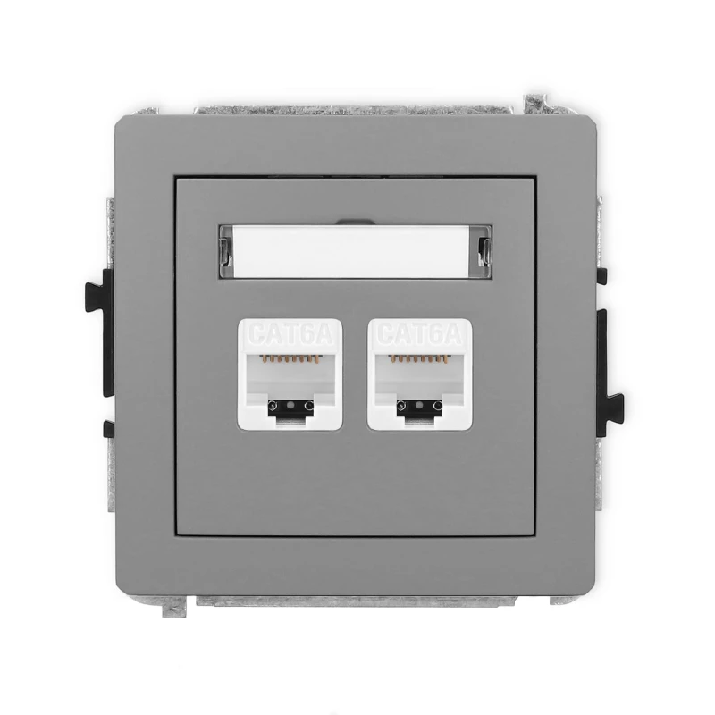 Karlik Deco Szary Mat Mechanizm Gniazda Komputerowego Podwójnego 2Xrj45, Kat. 6A, 8-Stykowy 27Dgk-8