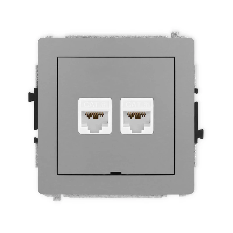Karlik Deco Szary Mat Mechanizm Gniazda Komputerowego Podwójnego 2Xrj45, Kat. 6A, 8-Stykowy, Bez Pola Opisowego 27Dgkbo-8