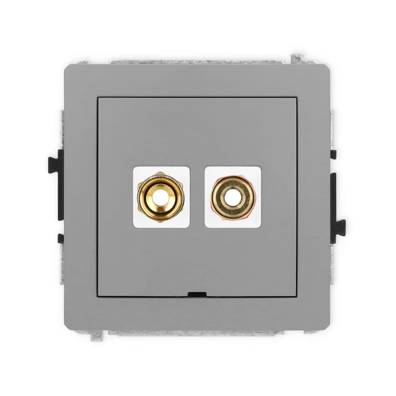 Karlik Deco Szary Mat Mechanizm Gniazda Głośnikowego Pojedynczego, Bez Pola Opisowego (Typu Banan - Czerwony I Czarny, Pozłacany, 4 Mm2, Skręcany) 27Dggbo-4