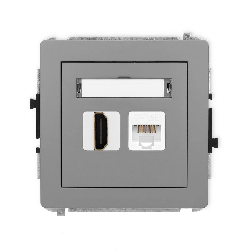 Karlik Deco Szary Mat Mechanizm Gniazda Pojedynczego Hdmi 2.0 + Gniazda Komp. Poj. 1Xrj45, Kat. 5E, 8-Stykowy 27Dghk