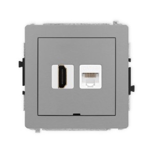 Karlik Deco Szary Mat Mechanizm Gniazda Pojedynczego Hdmi 2.0 + Gniazda Komp. Poj. 1Xrj45, Kat. 5E, 8-Stykowy, Bez Pola Opisowego 27Dghkbo