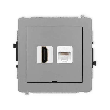Karlik Deco Szary Mat Mechanizm Gniazda Pojedynczego Hdmi 2.0 + Gniazda Komp. Poj. 1Xrj45, Kat. 5E, 8-Stykowy, Bez Pola Opisowego 27Dghkbo