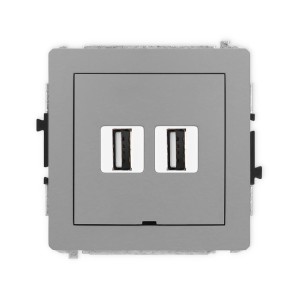 Karlik Deco Szary Mat Mechanizm Gniazda Podwójnego 2Xusb A-A 2.0, Bez Pola Opisowego 27Dgusbbo-2