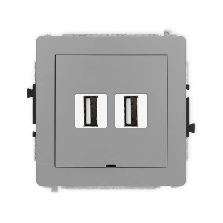 Karlik Deco Szary Mat Mechanizm Gniazda Podwójnego 2Xusb A-A 2.0, Bez Pola Opisowego 27Dgusbbo-2