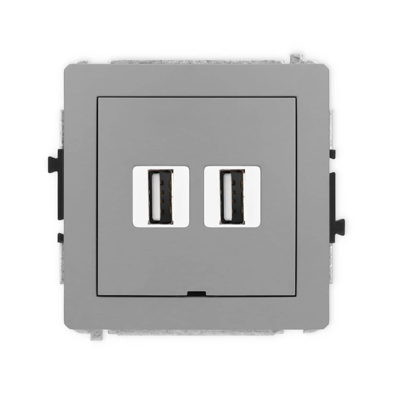 Karlik Deco Szary Mat Mechanizm Gniazda Podwójnego 2Xusb A-A 2.0, Bez Pola Opisowego 27Dgusbbo-2
