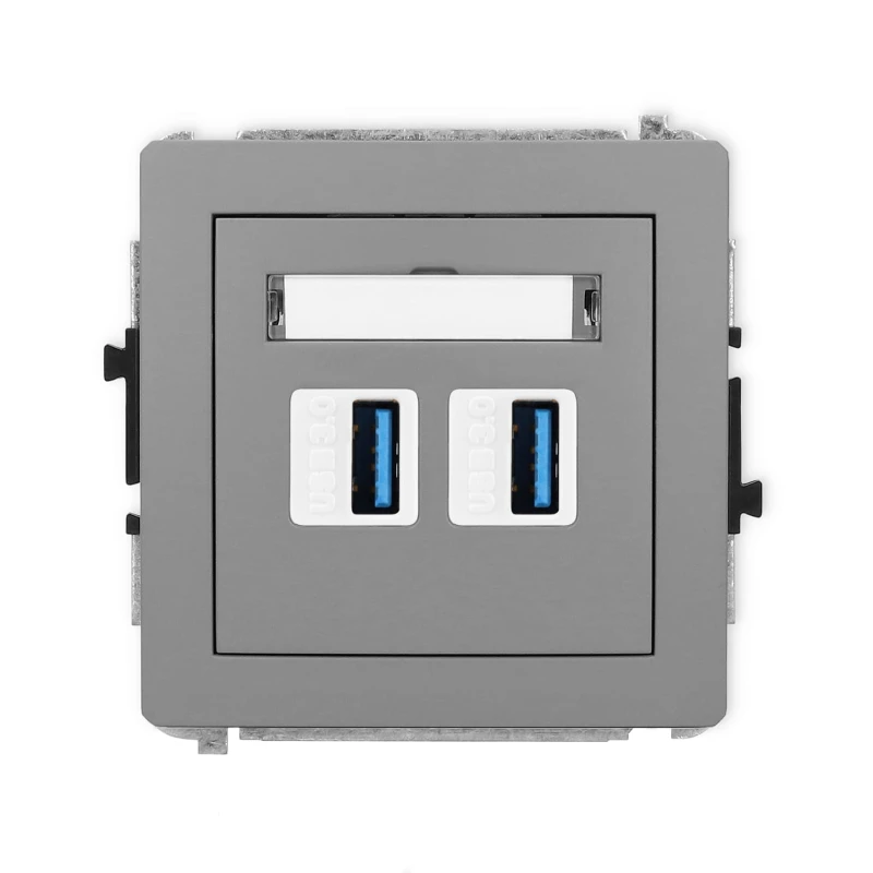 Karlik Deco Szary Mat Mechanizm Gniazda Podwójnego 2Xusb A-A 3.0 27Dgusb-6