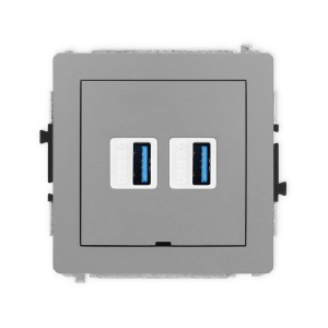 Karlik Deco Szary Mat Mechanizm Gniazda Podwójnego 2Xusb A-A 3.0, Bez Pola Opisowego 27Dgusbbo-6