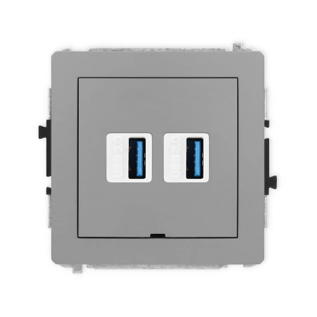 Karlik Deco Szary Mat Mechanizm Gniazda Podwójnego 2Xusb A-A 3.0, Bez Pola Opisowego 27Dgusbbo-6