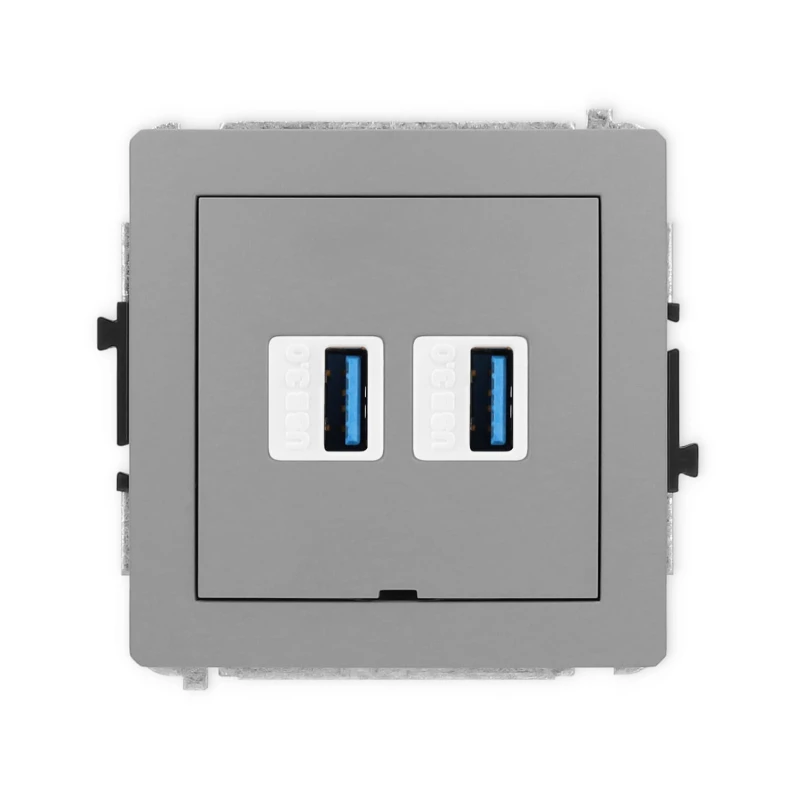 Karlik Deco Szary Mat Mechanizm Gniazda Podwójnego 2Xusb A-A 3.0, Bez Pola Opisowego 27Dgusbbo-6