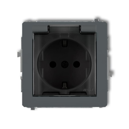 Karlik Deco Grafitowy Mat Mechanizm Gniazda Bryzgoszczelnego Z Uziemieniem Schuko 2P+Z (Klapka Dymna, Przesłony Torów Prądowych) 28Dgpb-1Sdp