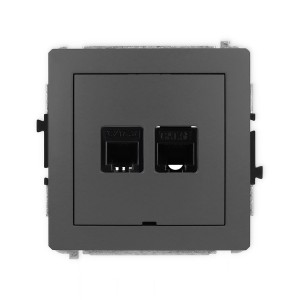 Karlik Deco Grafitowy Mat Mechanizm Gniazda Telefonicznego Pojedynczego 1Xrj11 + Komputerowego Pojedynczego 1Xrj45, Kat. 5E, 8-Stykowy, Beznarzędziowe, Bez Pola Opisowego 28Dgtkbo