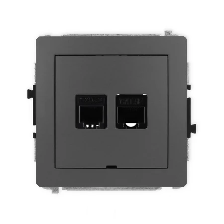 Karlik Deco Grafitowy Mat Mechanizm Gniazda Telefonicznego Pojedynczego 1Xrj11 + Komputerowego Pojedynczego 1Xrj45, Kat. 5E, 8-Stykowy, Beznarzędziowe, Bez Pola Opisowego 28Dgtkbo
