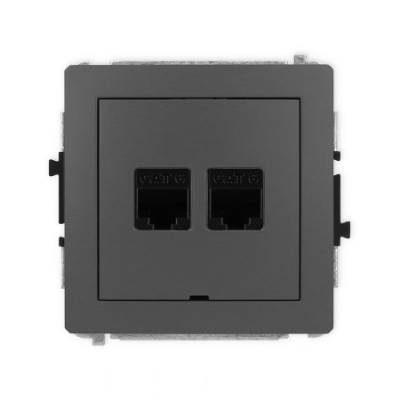 Karlik Deco Grafitowy Mat Mechanizm Gniazda Komputerowego Podwójnego 2Xrj45, Kat. 6, 8-Stykowy, Bez Pola Opisowego 28Dgkbo-4