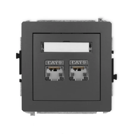Karlik Deco Grafitowy Mat Mechanizm Gniazda Komputerowego Podwójnego 2Xrj45, Kat. 6, Ekranowany, 8-Stykowy 28Dgk-6