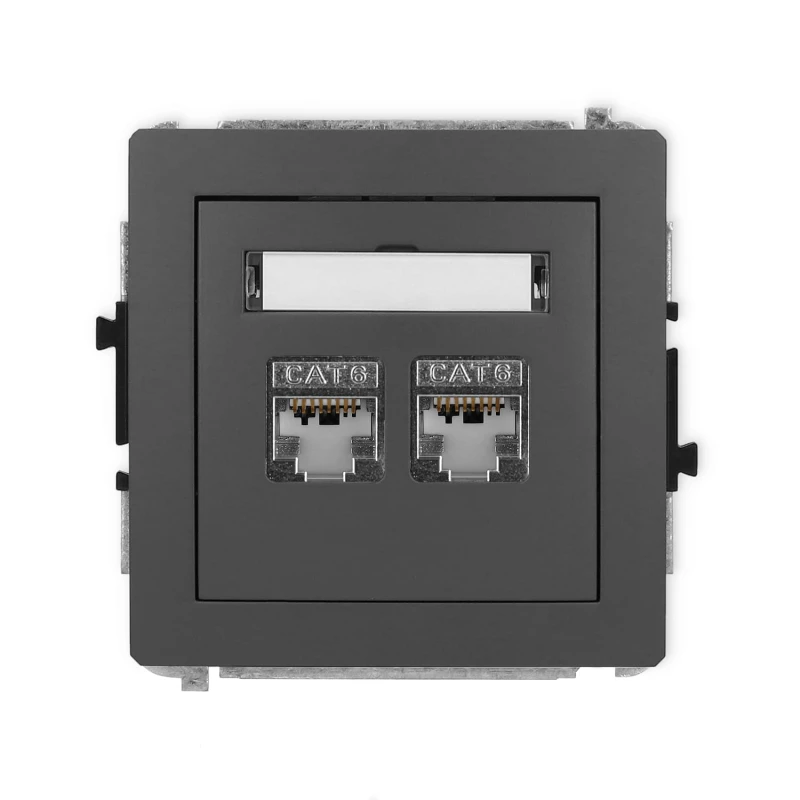 Karlik Deco Grafitowy Mat Mechanizm Gniazda Komputerowego Podwójnego 2Xrj45, Kat. 6, Ekranowany, 8-Stykowy 28Dgk-6