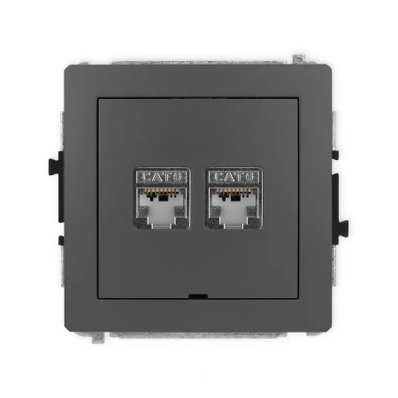 Karlik Deco Grafitowy Mat Mechanizm Gniazda Komputerowego Podwójnego 2Xrj45, Kat. 6, Ekranowany, 8-Stykowy, Bez Pola Opisowego 28Dgkbo-6