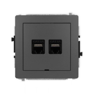 Karlik Deco Grafitowy Mat Mechanizm Gniazda Komputerowego Podwójnego 2Xrj45, Kat. 6A, 8-Stykowy, Bez Pola Opisowego 28Dgkbo-8
