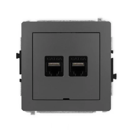 Karlik Deco Grafitowy Mat Mechanizm Gniazda Komputerowego Podwójnego 2Xrj45, Kat. 6A, 8-Stykowy, Bez Pola Opisowego 28Dgkbo-8