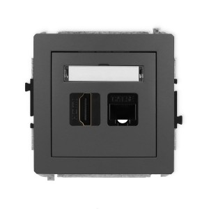 Karlik Deco Grafitowy Mat Mechanizm Gniazda Pojedynczego Hdmi 2.0 + Gniazda Komp. Poj. 1Xrj45, Kat. 5E, 8-Stykowy 28Dghk