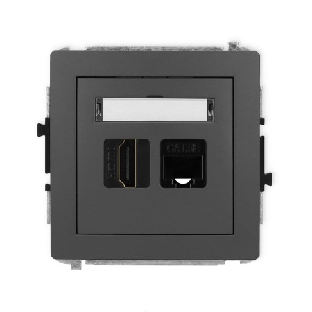 Karlik Deco Grafitowy Mat Mechanizm Gniazda Pojedynczego Hdmi 2.0 + Gniazda Komp. Poj. 1Xrj45, Kat. 5E, 8-Stykowy 28Dghk