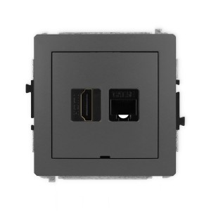 Karlik Deco Grafitowy Mat Mechanizm Gniazda Pojedynczego Hdmi 2.0 + Gniazda Komp. Poj. 1Xrj45, Kat. 5E, 8-Stykowy, Bez Pola Opisowego 28Dghkbo