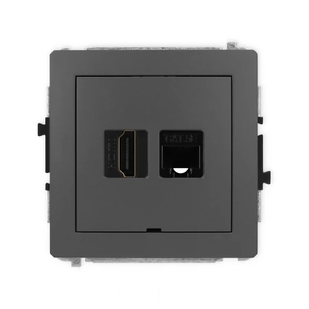 Karlik Deco Grafitowy Mat Mechanizm Gniazda Pojedynczego Hdmi 2.0 + Gniazda Komp. Poj. 1Xrj45, Kat. 5E, 8-Stykowy, Bez Pola Opisowego 28Dghkbo