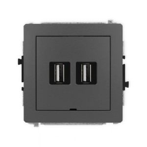 Karlik Deco Grafitowy Mat Mechanizm Gniazda Podwójnego 2Xusb A-A 2.0, Bez Pola Opisowego 28Dgusbbo-2